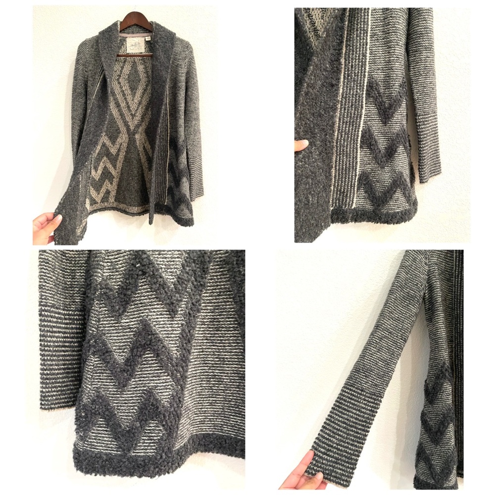 Anthropologie Angel of the North Textured Wool Blend Chevron Open Front Cardigan - Picture 7 of 10